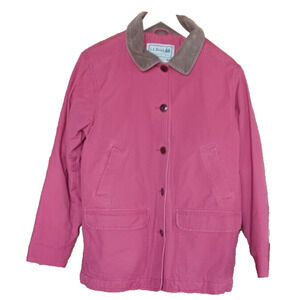 LL BEAN Womens Insulated Chore Coat Size Large Petite Red with Tan Corduroy Cuff